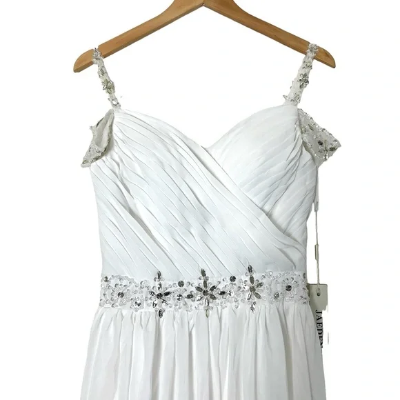 Jaeden | NWT Chiffon jeweled v-neck long beach wedding dress boho off sh… - Picture 3 of 14